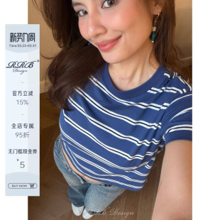 T恤休闲经典 宽松百搭显瘦拼色条纹短袖 套头上衣 Design RRB