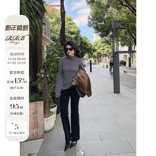 Design 牛仔裤 「超模裤 显瘦高腰弹力加绒复古微喇裤 王」修身 RRB