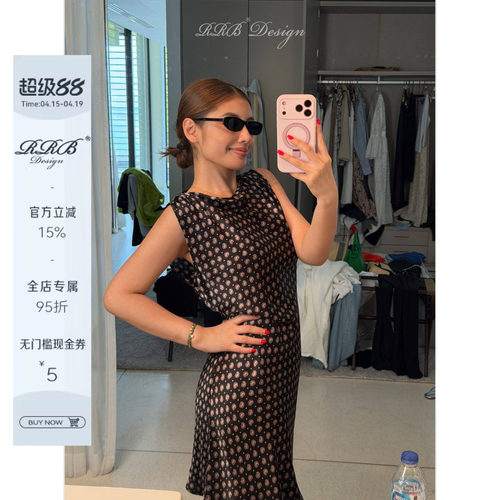 100%桑蚕丝修身无袖A字连衣裙