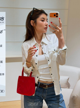 RRB Design 100%棉宽松显瘦POLO领单排扣长袖衬衫基础百搭衬衣