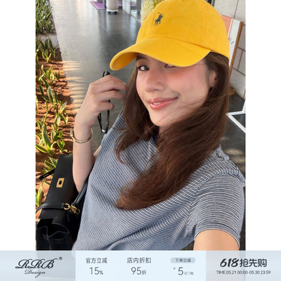 亚麻条纹圆领短袖T恤女