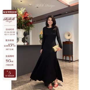 RRB Design 秋冬高级经典百搭轻奢赫本风气质黑色鱼尾大摆连衣裙