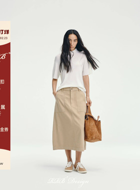 RRB Design「漫游时光」进口水洗棉肌理感多口袋扭结装饰半身裙