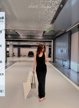 RRB Design 黑色套装女夏季新款正肩短袖U领背心吊带半身裙三件套