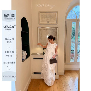 连衣裙 100%亚麻手绘螺旋纹长裙宽松显瘦气质圆领无袖 RRB Design