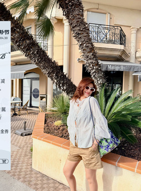 RRB Design 100%棉宽松显瘦镂空蕾丝花边系带长袖衬衫气质上衣