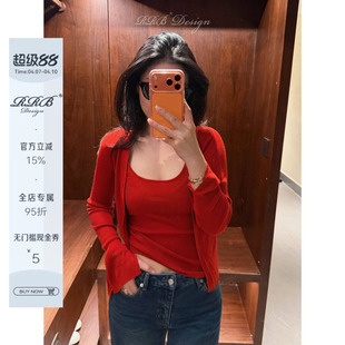 上衣女修身 显瘦吊带羊毛混纺两件套 Design慵懒休闲简约长袖 RRB