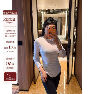 RRB Design 100%棉纯色百搭显瘦圆领长袖简约修身秋冬上衣