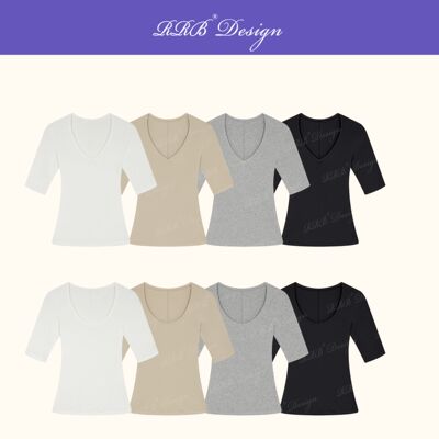 RRB Design「高能入夏」修身显瘦V领圆领百搭中袖T恤舒适打底上衣