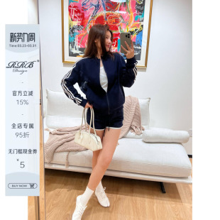 时尚 宽松休闲舒适显瘦上衣外套条纹系带短裤 两件套 Design RRB