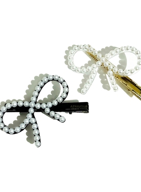 韩饰AZ饰品头饰雅致素面珍珠镂空蝴蝶结鸭嘴夹YZJ0881