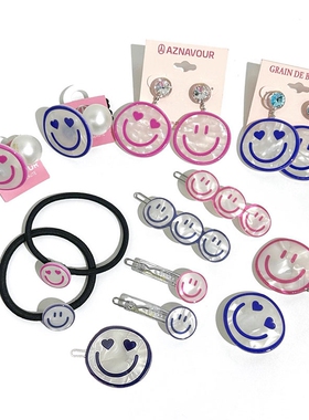 韩饰AZ饰品发饰彩色微笑脸贝壳色圆片扣卡发圈鸭嘴夹BQ1829