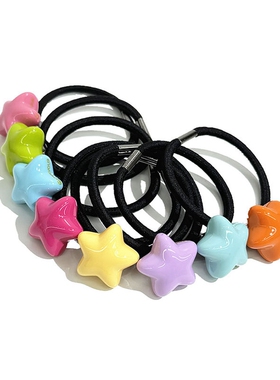 韩饰AZ饰品头饰素面炫彩马卡龙色五角星皮筋发圈FQ1392