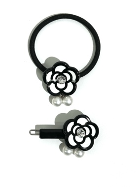 韩饰AZ饰品头饰雅致镶钻五瓣花玫瑰花圆球吊坠发圈女FQ1346