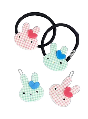 韩饰AZ饰品发饰镶钻果冻色可爱桃心网格兔子扣卡发圈BQ1828