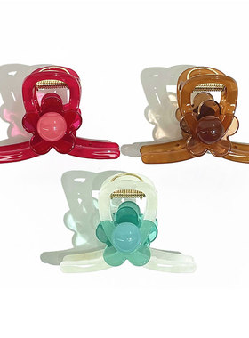 韩饰AZ饰品头饰雅致果冻色半球透明色五瓣花交叉抓卡ZQ0484