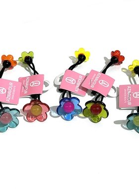 韩饰AZ饰品头饰彩色素面半球透明色五瓣花绕绕发圈女FQ1421