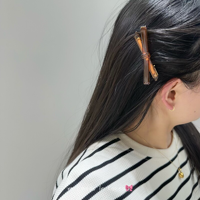 日韩系GRAIN de BEAUTE蝴蝶结刘海夹透明色边夹醋酸鸭嘴夹YZJ0697