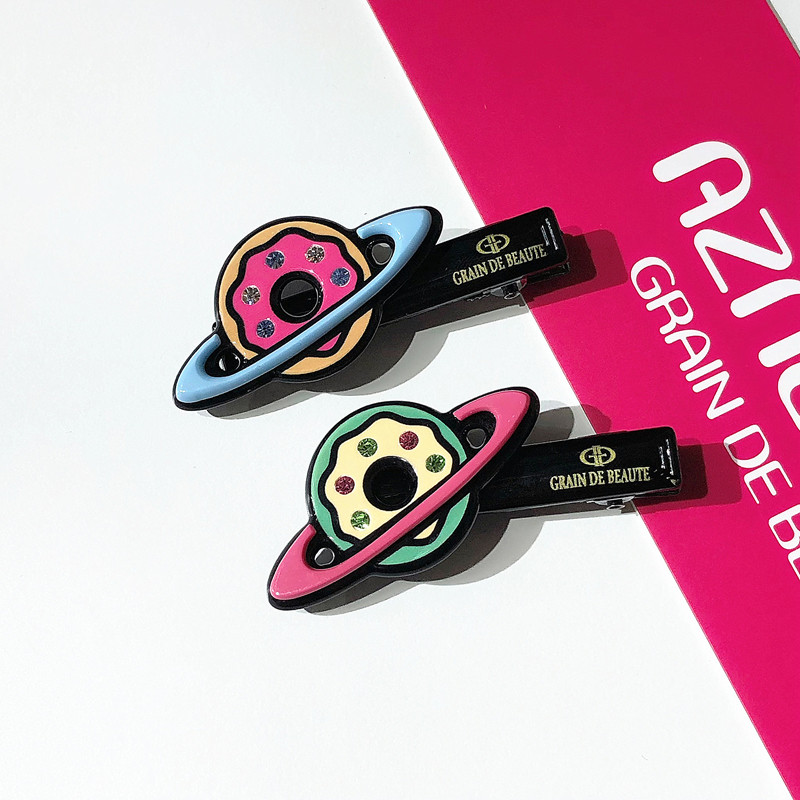 日韩系GRAIN de BEAUTE饰品卡通太空星球甜甜圈鸭嘴夹边夹YZJ0726