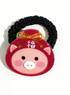 韩饰AZ饰品头饰雅致镶钻彩色可爱蝴蝶结福字小猪发圈FQ1309