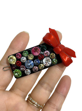 日韩AZ饰品发饰雅致镶钻素雅长方形蝴蝶结边卡扣卡女BQ0238