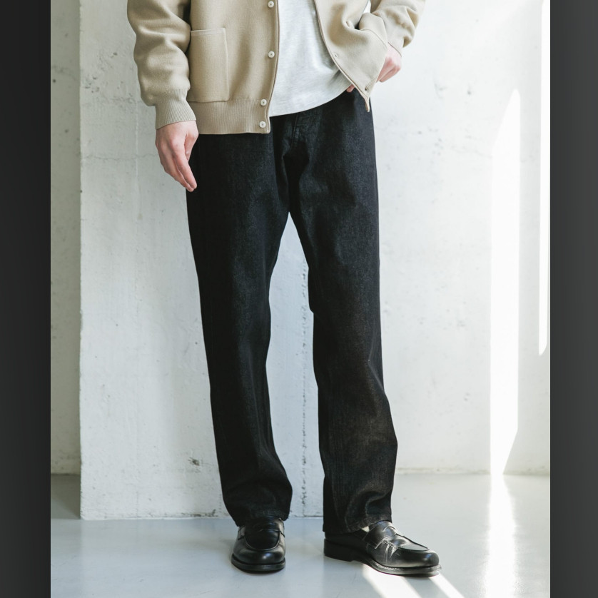 日本外贸原单纯色宽松男士牛仔裤