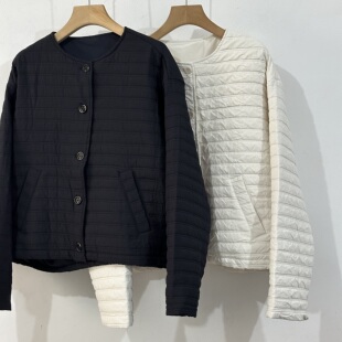 韩代订单款时尚气质圆领薄棉衣女2025秋冬季日常百搭横压线外套