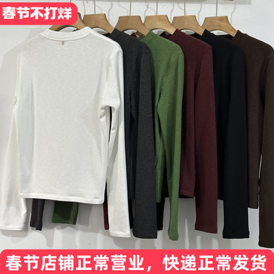 韩代订单显瘦软糯Q弹宝宝棉egg装饰贴片圆领加绒打底衫女T恤2025