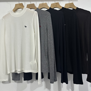 韩代订单款半高领刺绣绵羊毛打底衫女2025秋季新品糯叽叽针织内搭