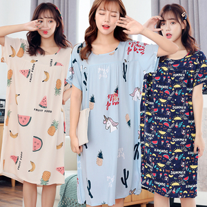 睡衣女夏天睡裙纯棉孕妇全棉绸连衣裙长款大码胖mm夏季人造棉绵绸