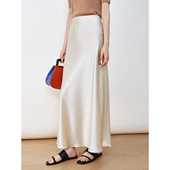 2026醋酸缎面丝质光泽白色半裙a字包臀显瘦加长款 高个子半身裙女