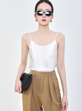 Mooelpom春夏醋酸吊带背心女圆领细肩带真缎面外穿无袖上衣内搭