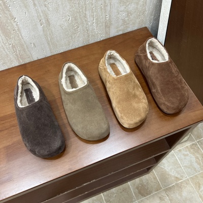 十三行女鞋实拍加绒内增高5CM真皮厚底小土豆勃肯鞋全包毛毛棉鞋