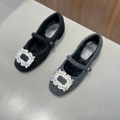 十三行女鞋实拍加绒玛丽珍鞋粗跟晚晚鞋配裙子毛毛鞋秋冬灰色单鞋