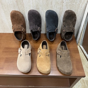 一脚蹬复古博肯棉鞋 十三行女鞋 实拍加绒内增高5CM真皮厚底勃肯鞋