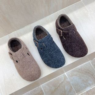 女 女厚底软底毛呢绒面增高乐福鞋 十三行女鞋 实拍浅口勃肯鞋