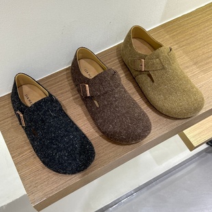 女 女厚底软底毛呢绒面增高乐福鞋 十三行女鞋 实拍浅口勃肯鞋