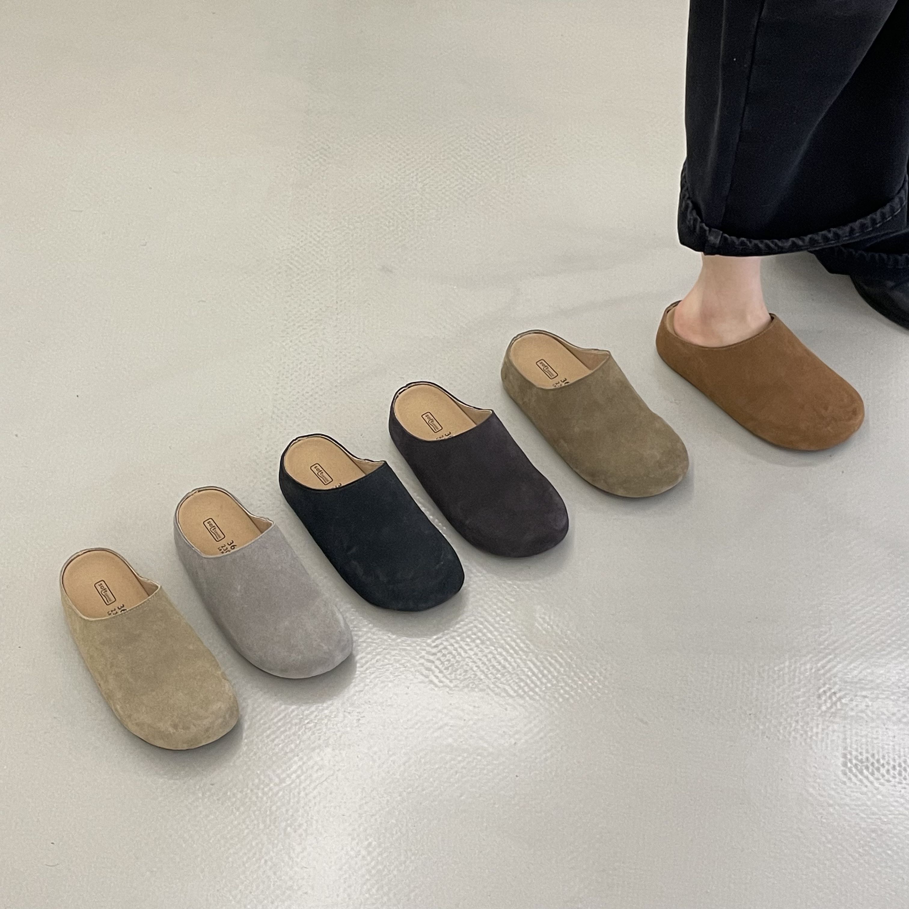 十三行女鞋实拍真皮森系百搭厚底增高4.5cm勃肯鞋包头半拖鞋小众
