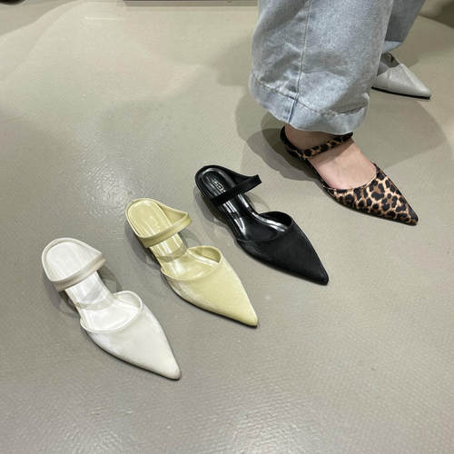 十三行女鞋实拍法式气质名媛包头半拖外穿2026春夏复古设计感跟鞋