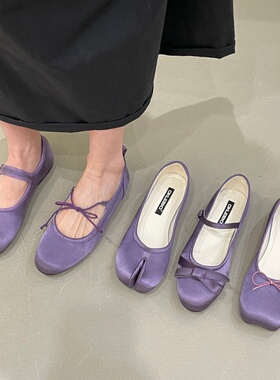 十三行女鞋实拍紫色系列法式小众缎面分趾软仙女风芭蕾舞鞋猪蹄鞋