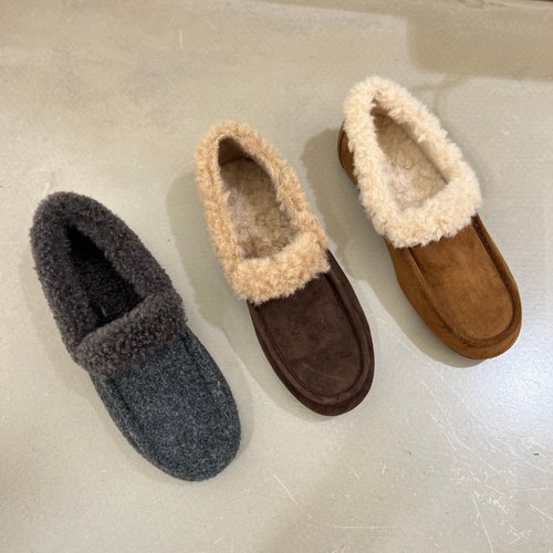 十三行女鞋实拍加绒毛毛鞋女冬季加绒保暖一脚蹬棉鞋百搭毛绒鞋