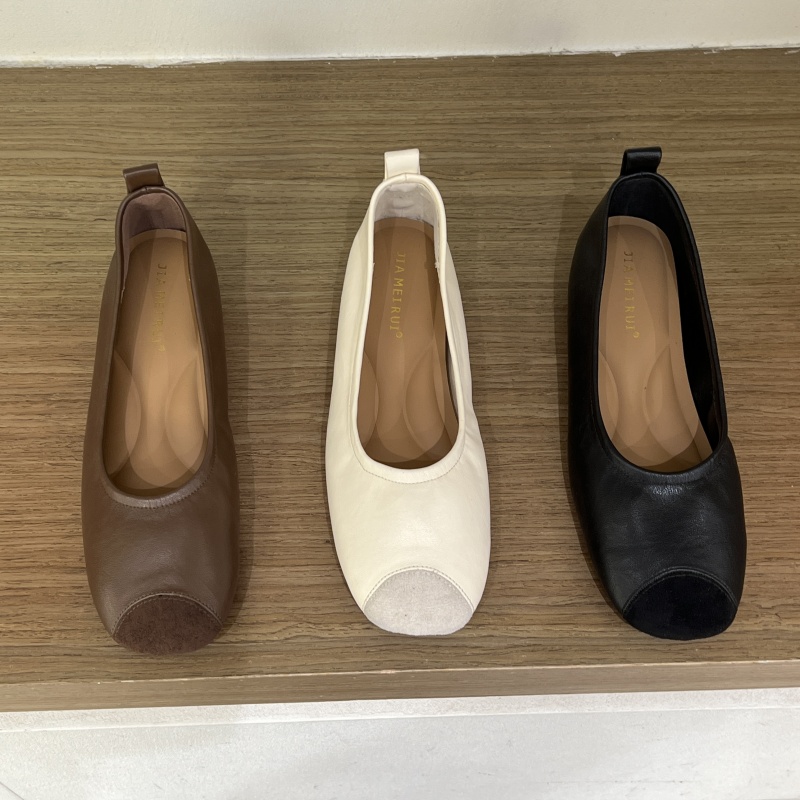 十三行女鞋实拍软底奶奶鞋方头拼色复古瓢鞋懒人单鞋内增高小众女