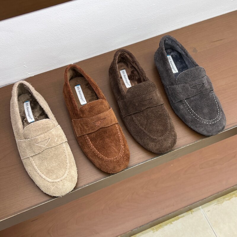 十三行女鞋实拍加绒复古小众平底乐福鞋女秋冬季毛鞋一脚蹬豆豆鞋,女鞋,乐福鞋（豆豆鞋）,淘宝优惠券,粉丝福利购,淘宝优惠卷