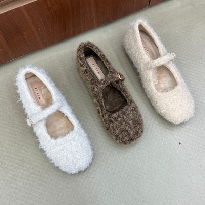 十三行女鞋实拍加绒软底厚底玛丽珍2025秋冬新款勃肯毛毛鞋乐福鞋
