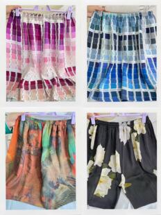 真丝沙滩裤拼接款桑蚕宽松版大短裤居家睡裤海边旅游主打穿着舒适