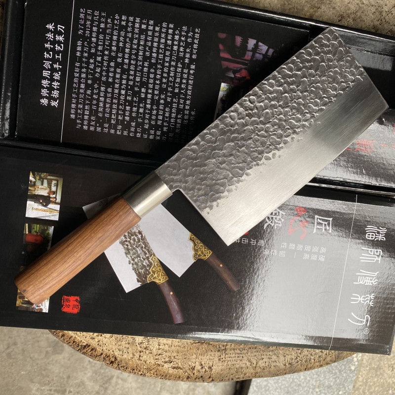 正品龙泉手工锻打菜刀潘师傅家用锋利斩切刀切片刀文武刀厨师刀
