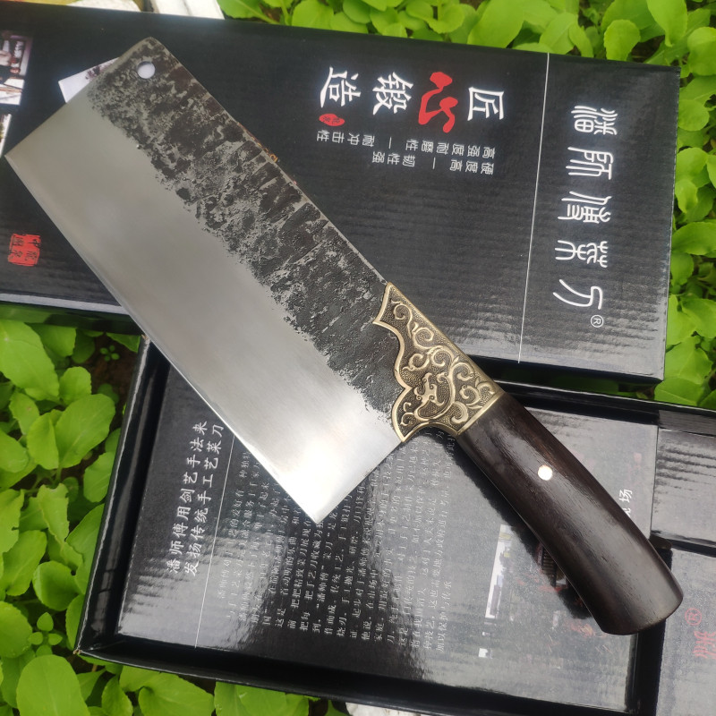 正品龙泉手工锻打菜刀潘师傅家用锋利斩切刀切片刀文武刀厨师刀