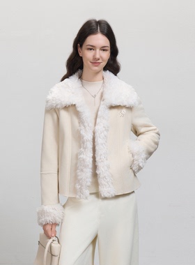 LazyBreeze冬季新款麂皮绒毛领外套上衣保暖加厚修身短款棉服女