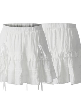 LazyBreeze2025夏新款女装白色蛋糕裙短裙女松紧腰半身A字裙子