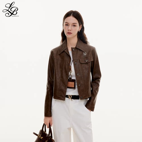 LazyBreeze秋季2025新款摩登复古夹克金属扣短款女外套上衣